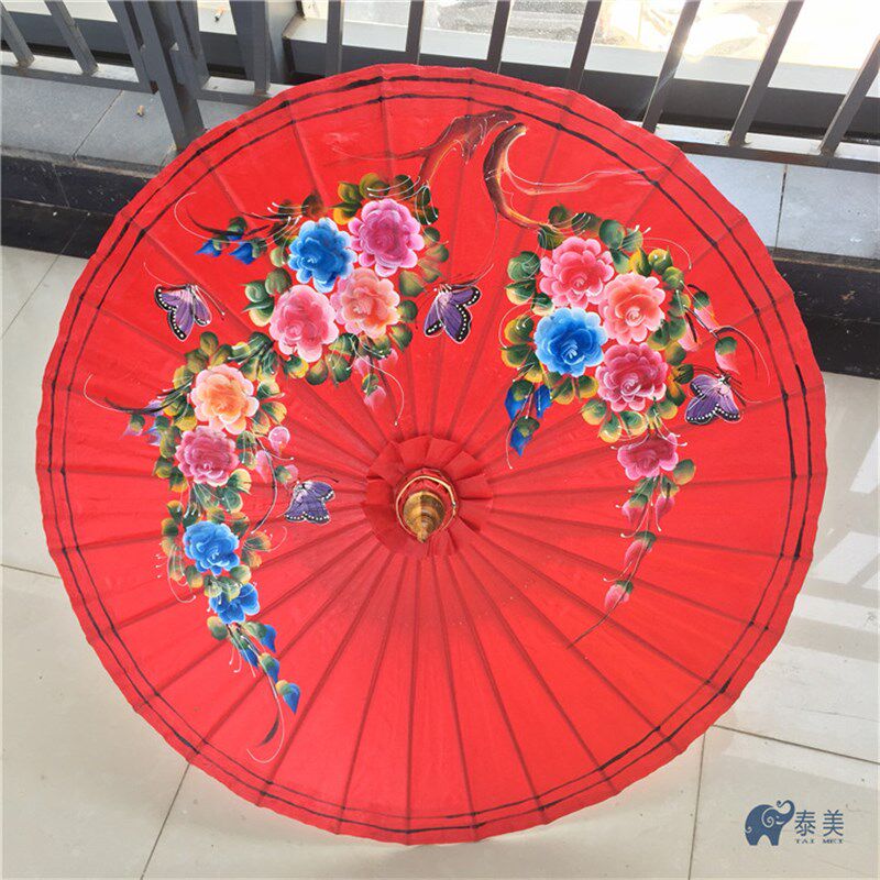 泰国油布伞 手绘仿古装饰伞 摄影舞蹈伞东南亚餐厅吊顶红色工艺伞