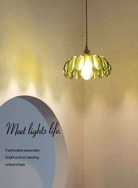 床头单头绿色吊灯复古法式餐厅房间小吊灯吧台过道LED灯
