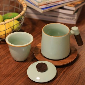 开片天青色汝窑汝瓷茶杯茶水分离泡茶杯子过滤带盖办公室水杯家用