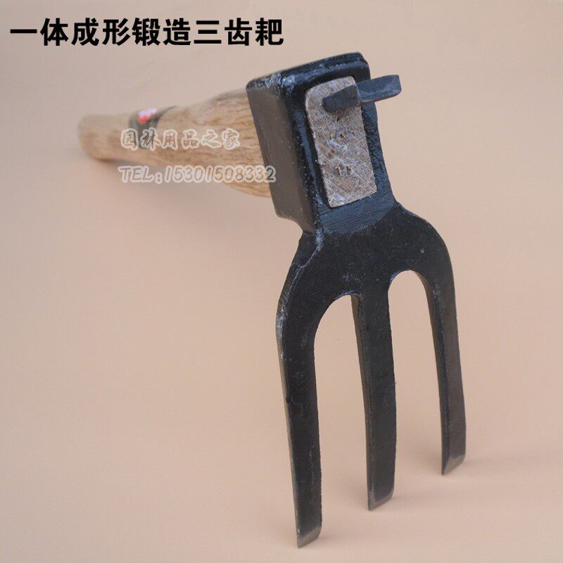 九佐吉全钢整体锻造三齿耙锄头耙子铲子园艺工具种花种菜耙子农具