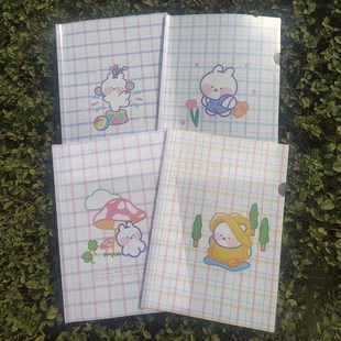 卡通印花A4抽杆夹拉杆夹文件袋试卷拉杆文件夹学生书皮夹4个装