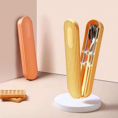 304便携不锈钢餐具筷子勺子套装餐具盒三件套学生上班族单人装