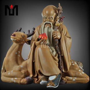 石湾陶瓷公仔大师工艺送礼精品中式 饰福禄寿星公摆件 家居门客厅装