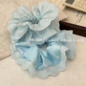 清凉海盐 春夏蓝色蕾丝大肠发圈韩系甜美高弹力气质马尾扎头发绳