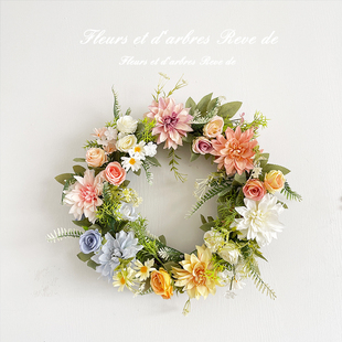 田园风高档油画仿真花假花客厅阳台婚礼布置家居墙壁装饰门楣花环