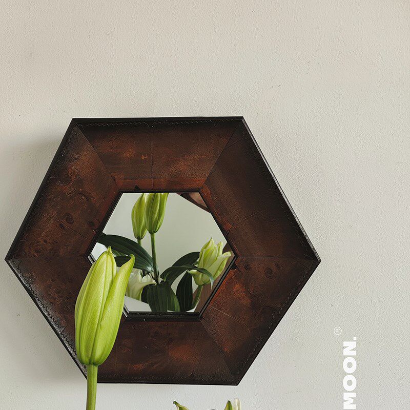 法式六角装饰镜 原木树瘤做旧工艺书房沙发背景墙 重工实木中古镜,住宅家具,装饰镜,淘宝优惠券,粉丝福利购,淘宝优惠卷