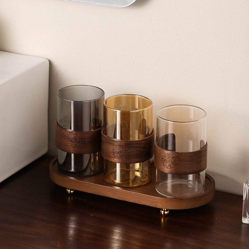 复古玻璃漱口杯套装家用一对刷牙杯子高级感浴室牙缸洗漱杯带托盘,家庭/个人清洁工具,洗漱杯,淘宝优惠券,粉丝福利购,淘宝优惠卷