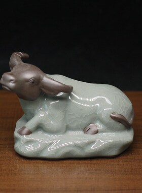 哥窑瓷器陶瓷十二生肖牛蛇鸡三合贵人局巳酉丑家用客厅办公室摆件