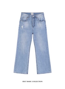 IDLT 宽松微喇 2021M 高品质 蓝色猫须马骝洗水牛仔裤男女阔腿潮