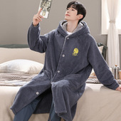 浴袍男冬天法兰绒家居服青年 宽松长款 秋冬珊瑚绒睡袍男士 睡衣大码