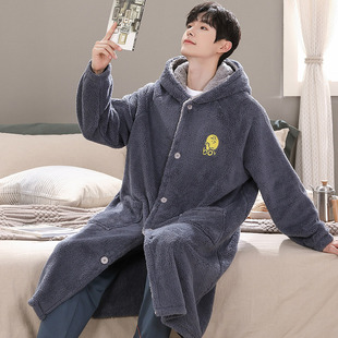浴袍男冬天法兰绒家居服青年 宽松长款 秋冬珊瑚绒睡袍男士 睡衣大码