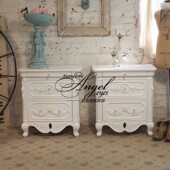 美式 做旧卧室床边柜卧室实木家俱 乡村复古做旧雕花实木床头柜法式