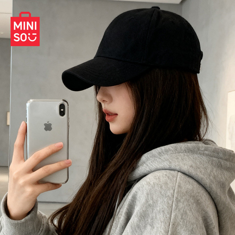 正品MINISO名创优品黑色硬顶鸭舌帽大头围棒球帽百搭显脸小帽子女