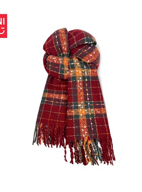 MINISO名创优品红色格纹围巾女冬保暖氛围感流苏披肩春节百搭本命