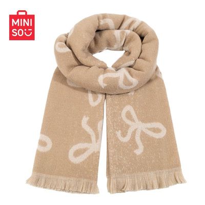 MINISO名创优品蝴蝶结围巾流苏装饰保暖围脖秋冬时尚百搭柔软围巾