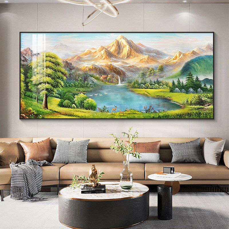 聚宝盆客厅装饰画山水风景油画沙发背景墙挂画轻奢高级感2025新款