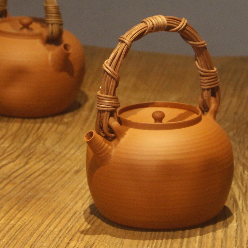 三兮 全手工潮州鸡蛋黄朱泥炭炉烧水煮茶侧把超薄砂铫 电陶炉陶壶