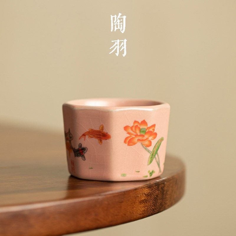 仿宋粉汝荷塘九鲤八方杯家用陶瓷主人杯个人专用品茗杯功夫茶具,餐饮具,茶杯,淘宝优惠券,粉丝福利购,淘宝优惠卷