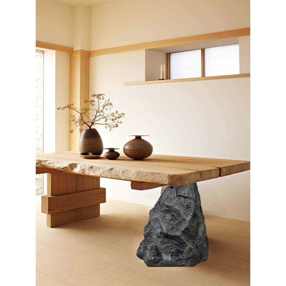 中式玻璃钢桌脚石摆件彷真石头创意桌子腿造景实木大理石底座支撑