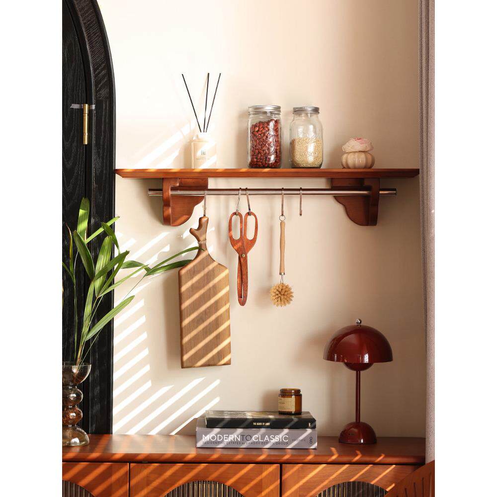 樱桃木实木置物架法式覆古餐厅厨房隔板放杯子墙上置物板壁挂收纳