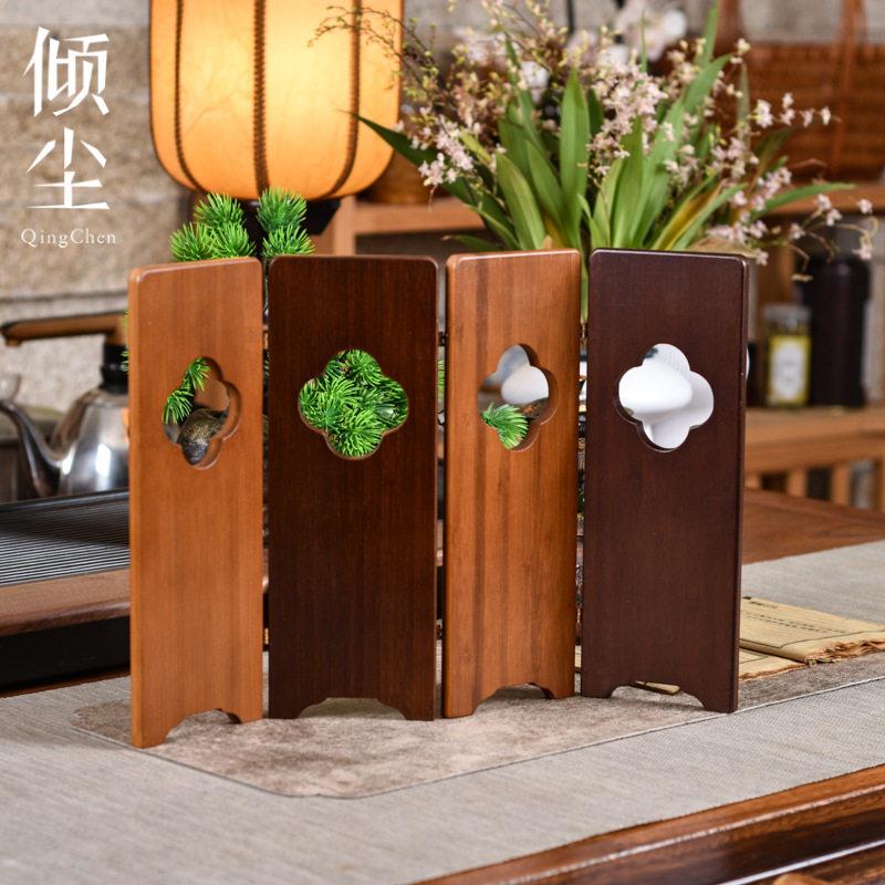 中式竹制小屏风 生日礼物屏风茶台边柜摆件 折叠小摆台 茶桌装饰