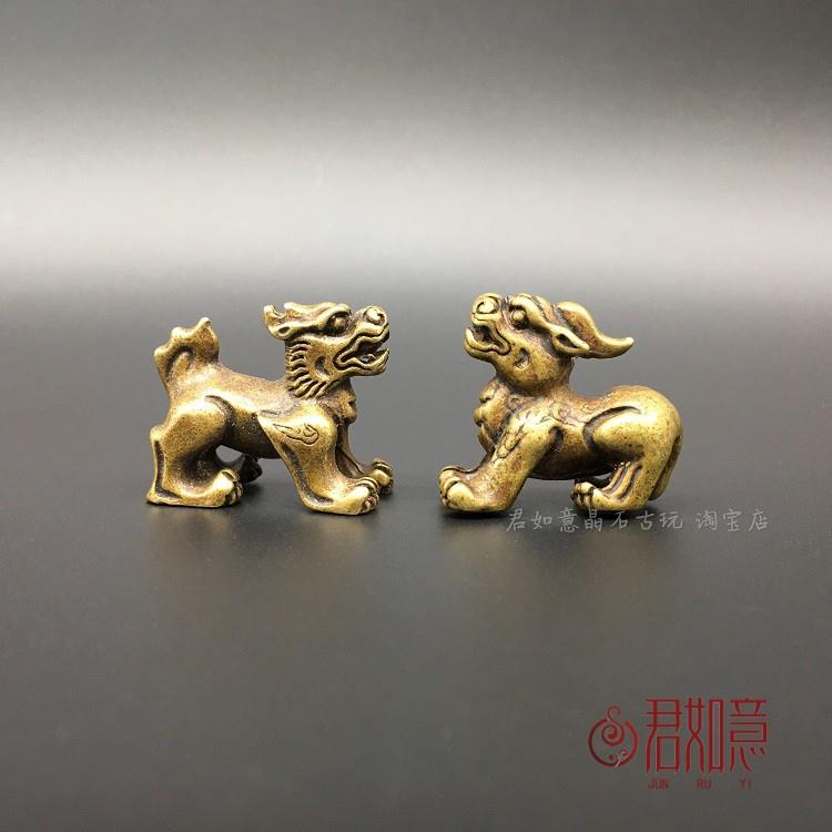 纯铜麒麟吊坠实心铜麒麟一对 彷古钥匙扣貔貅手把件茶宠铜器摆件