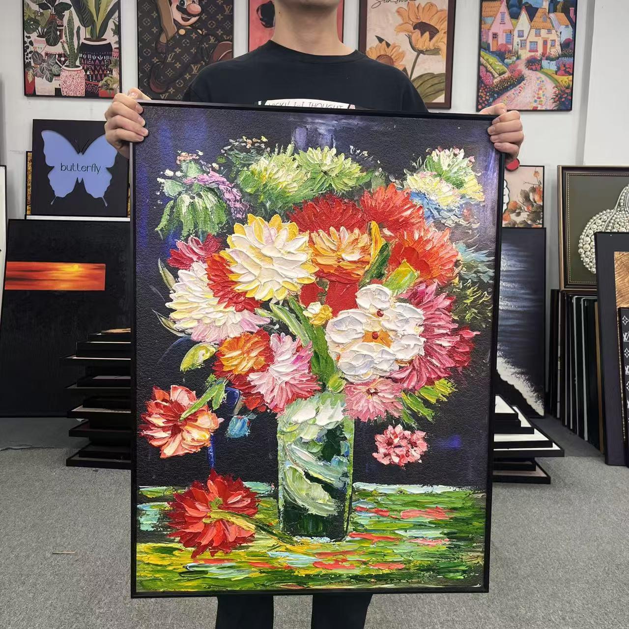 法式肌理抽象花卉餐厅挂画客厅大幅装饰画ZG091抽象立体花卉6080
