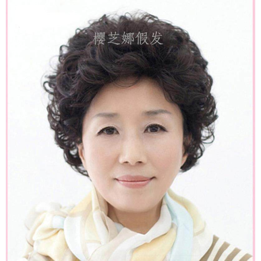 中老年假发真发套女短发中年女士短卷发妈妈自然气质全头套假头发