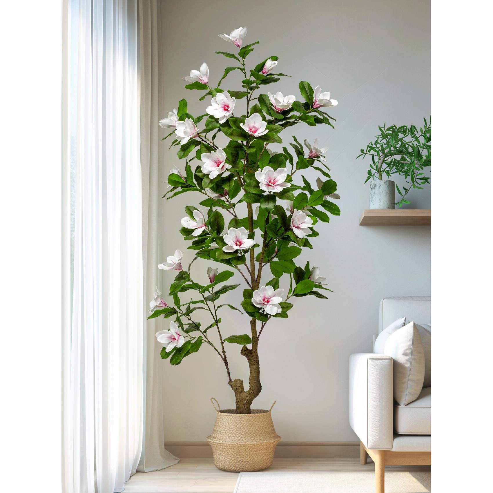 高端模拟玉兰花假树大型绿色植物室内装饰盆栽彷生假植物落地式景