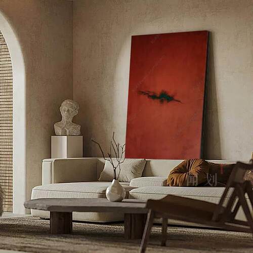 侘寂中古竖版挂画宋式美学中式装饰画客厅玄关红色抽象背景墙壁画