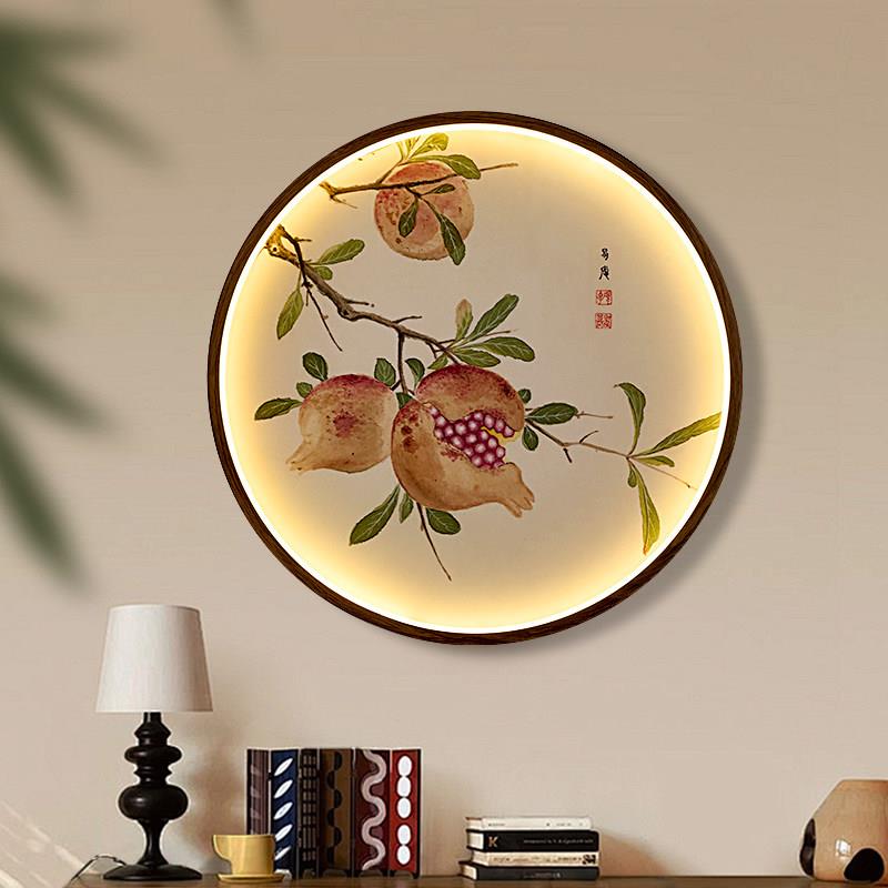 新中式LED壁灯圆形挂画壁灯书房玄关走廊简约装饰灯多种图案宋式