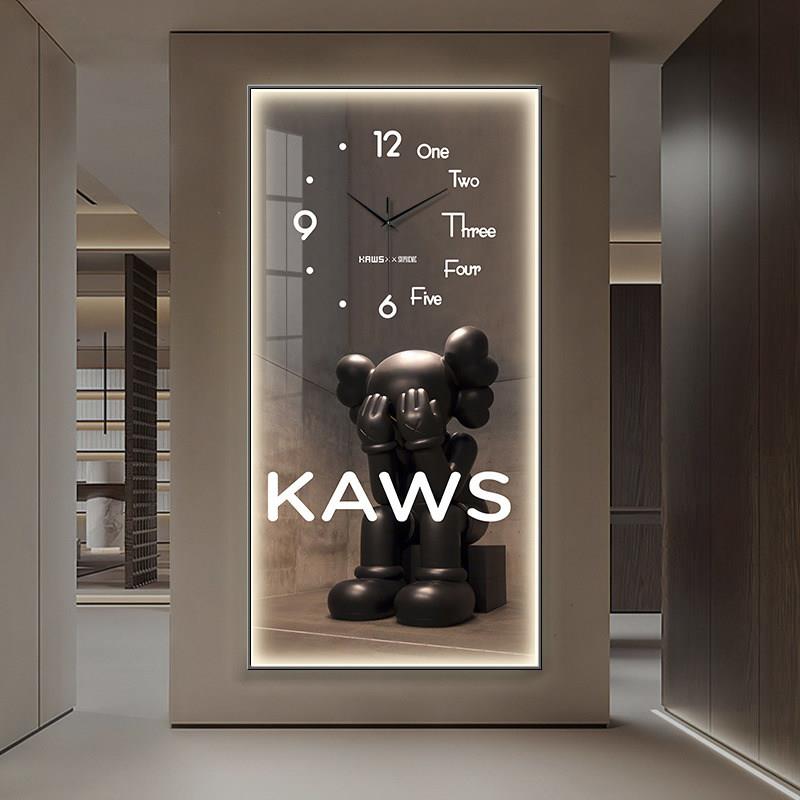 kaws玄关装饰画钟表挂钟客厅过道走廊挂画发光led灯画暴力熊时钟