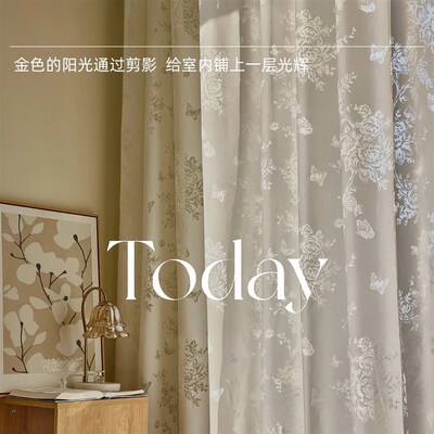 客厅法式剪花纱帘落地窗梦幻玫瑰蝴蝶窗纱纱帘卧室洛可可飘窗窗纱