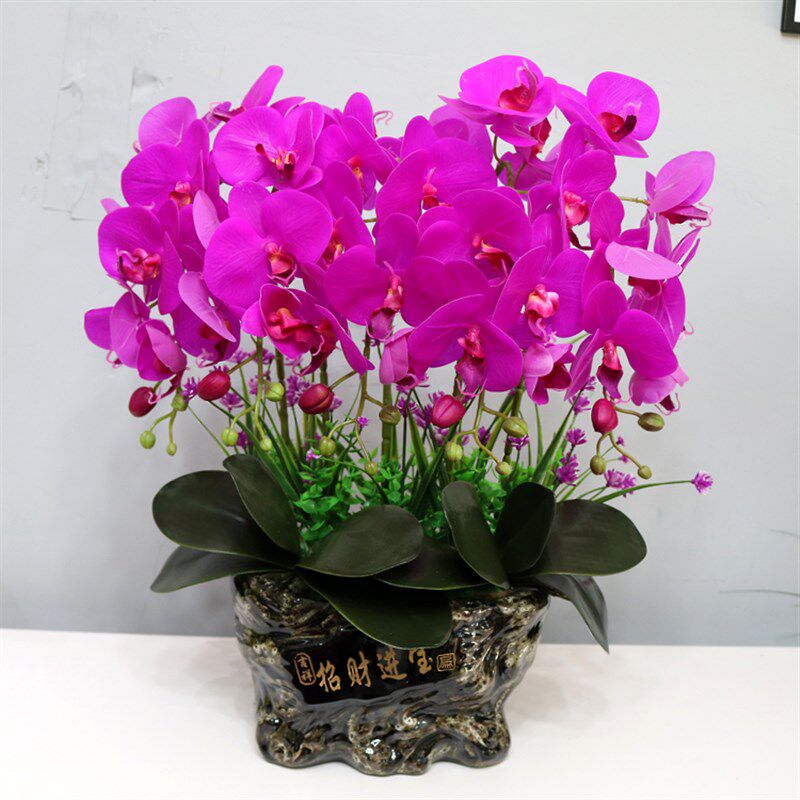 仿真花手感PU蝴蝶兰盆景室内客厅装饰摆件餐厅茶几电视柜摆设假花