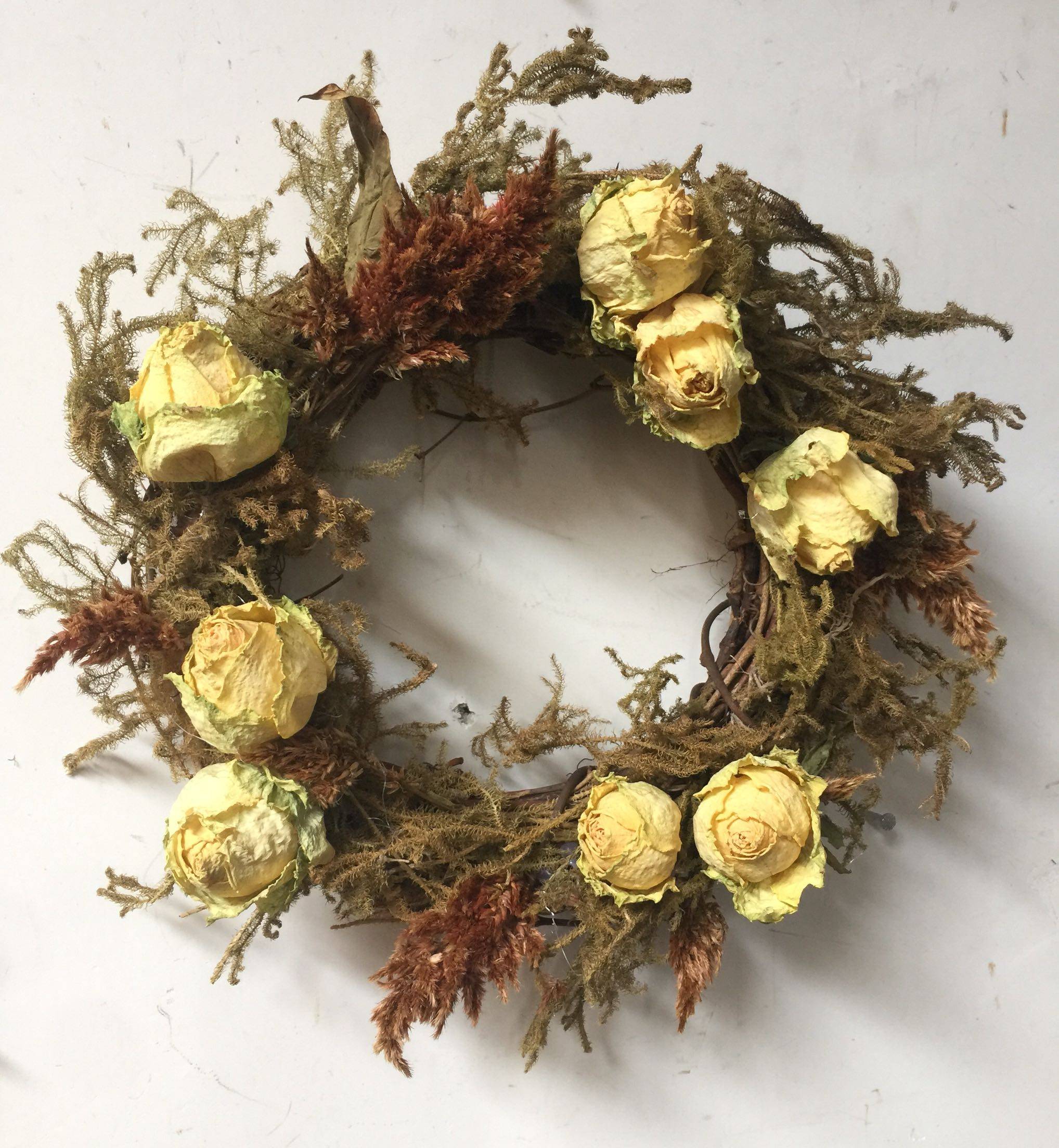 森美干燥香槟玫瑰凤尾草干花花环壁饰壁挂门楣花服饰欢迎花原118