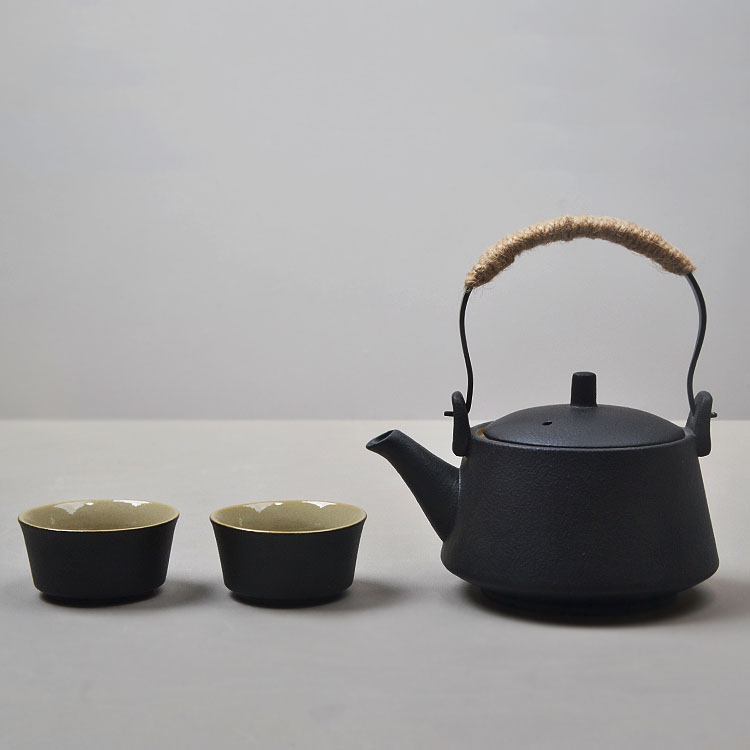 提梁壶黑陶快客杯陶瓷一壶二两杯家用小功夫茶具套装定制防烫茶杯