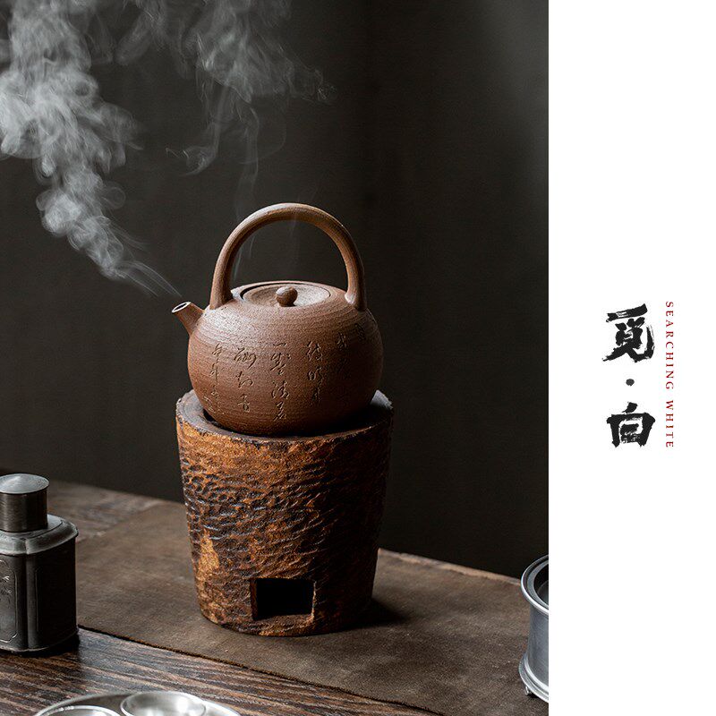 觅白陶壶砂铫提梁围炉煮茶跳刀炭炉煮水纯手工夫刻字潮州砂铫副榜