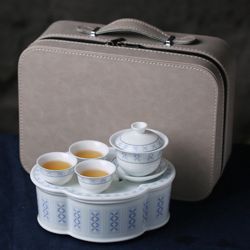 潮汕海棠茶船旅行茶具复古麦穗花釉下彩存水小茶盘陶瓷便携办公