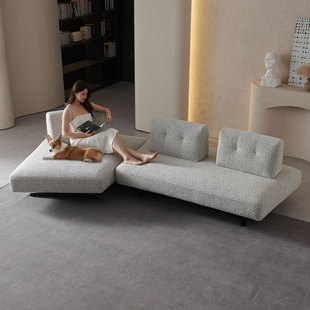 模块沙发豆腐块双面无扶手斜角意式极简守正真羊羔绒异形弧形沙发
