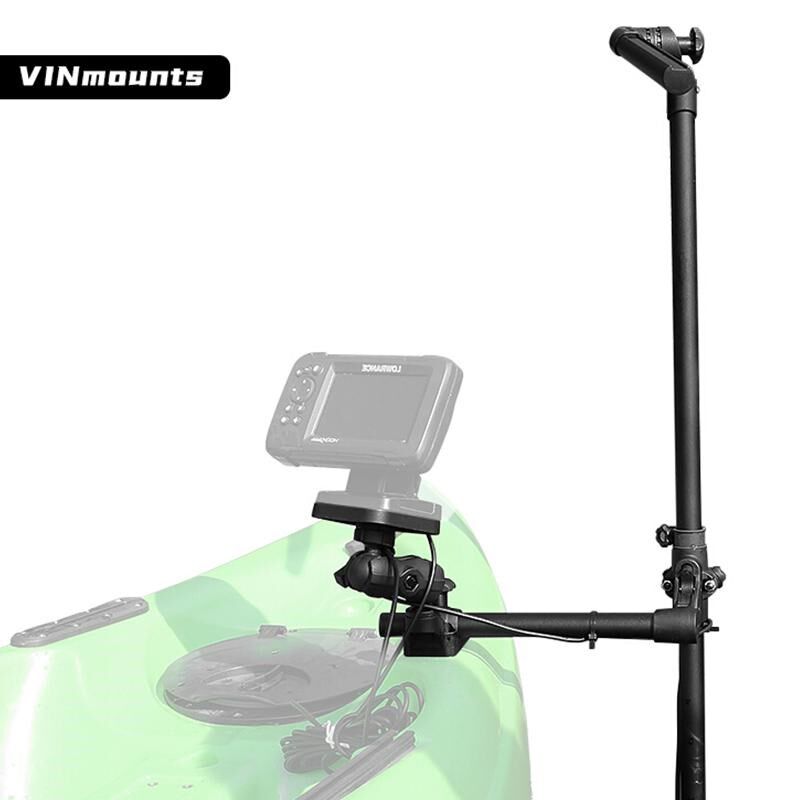 路亚艇船载探鱼器支架手动旋转探头伸缩多关节万向鱼探仪集成支架