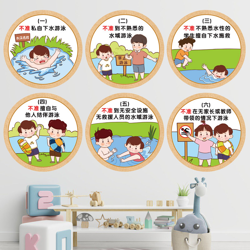 幼儿园防溺水六不准主题环创墙贴挂图 夏天夏日安全标志宣传海报