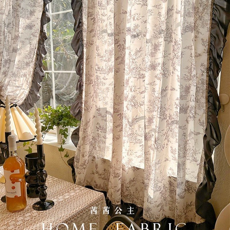 法式浪漫复古素描庄园雪纺花边纱帘免打孔隔断半帘透光不透人窗帘,居家布艺,定制窗帘,淘宝优惠券,粉丝福利购,淘宝优惠卷