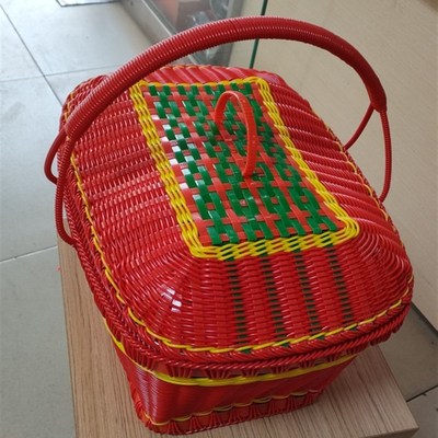 手工编织篮子拜神篮子手提篮带盖子喜篮子