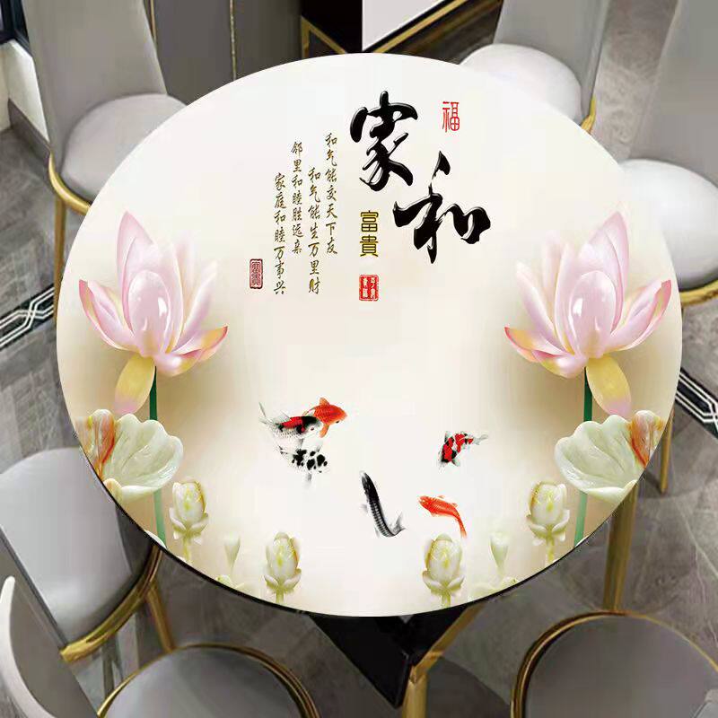 圆形桌布防水防烫皮革加厚硅胶印花桌垫免洗餐桌2022新款圆桌台布