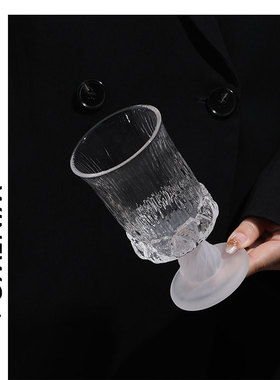 中古1980s高脚芬冰杯 蒙砂杯脚玻璃杯酒杯精酿啤酒杯饮料杯水杯子