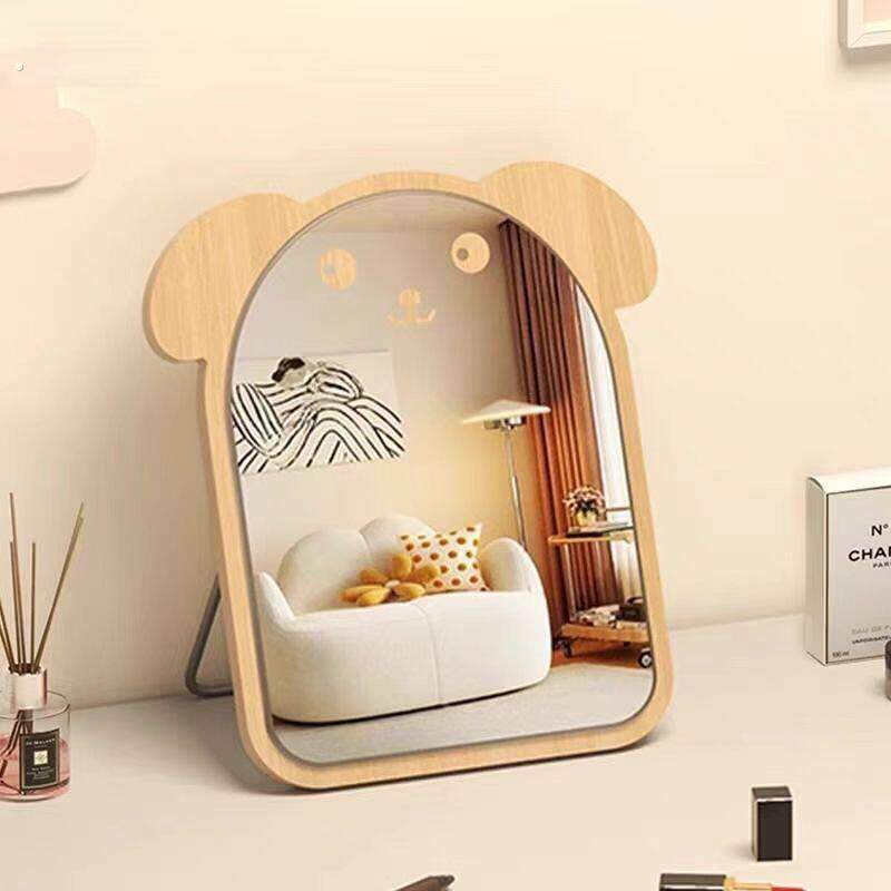 镜子家用台式桌面化妆镜学生宿舍大号可携式木质摺叠镜化妆台化妆