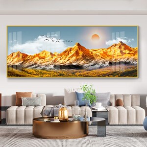 网红日出东方背靠金山装饰画客厅挂画办公室风景一整幅沙发背景墙