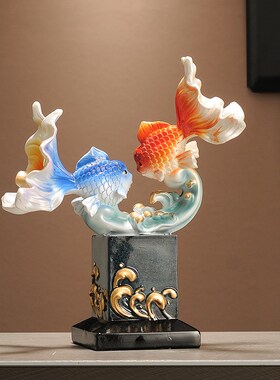 新中式年年有余招财摆件客厅酒柜办公室锦鲤鱼装饰玄关乔迁礼物