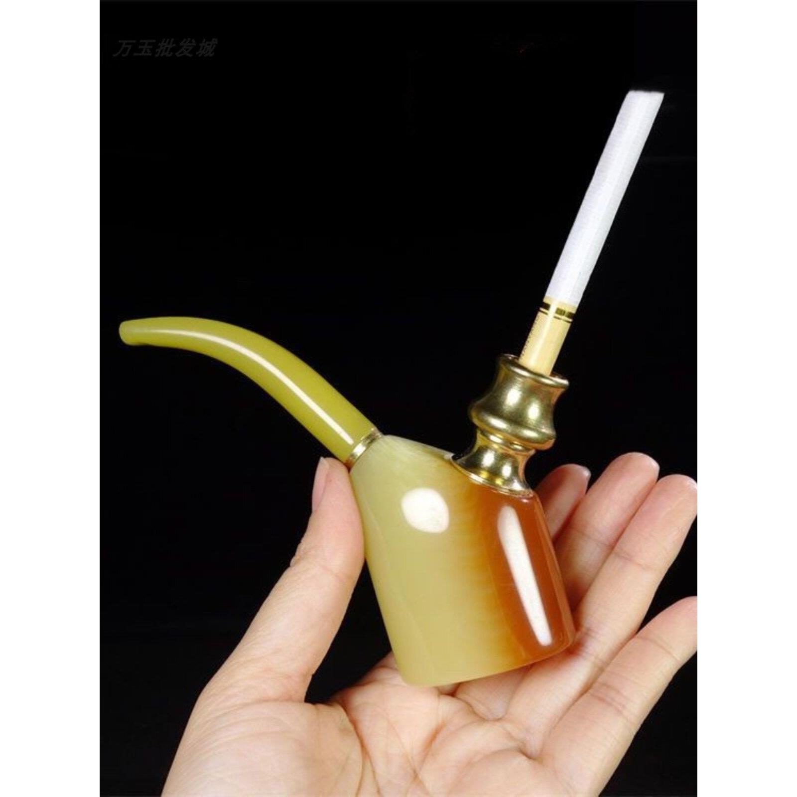 仿牛角水烟斗过滤烟具 男士大号水烟壶精品老式烟嘴两用纯铜烟锅