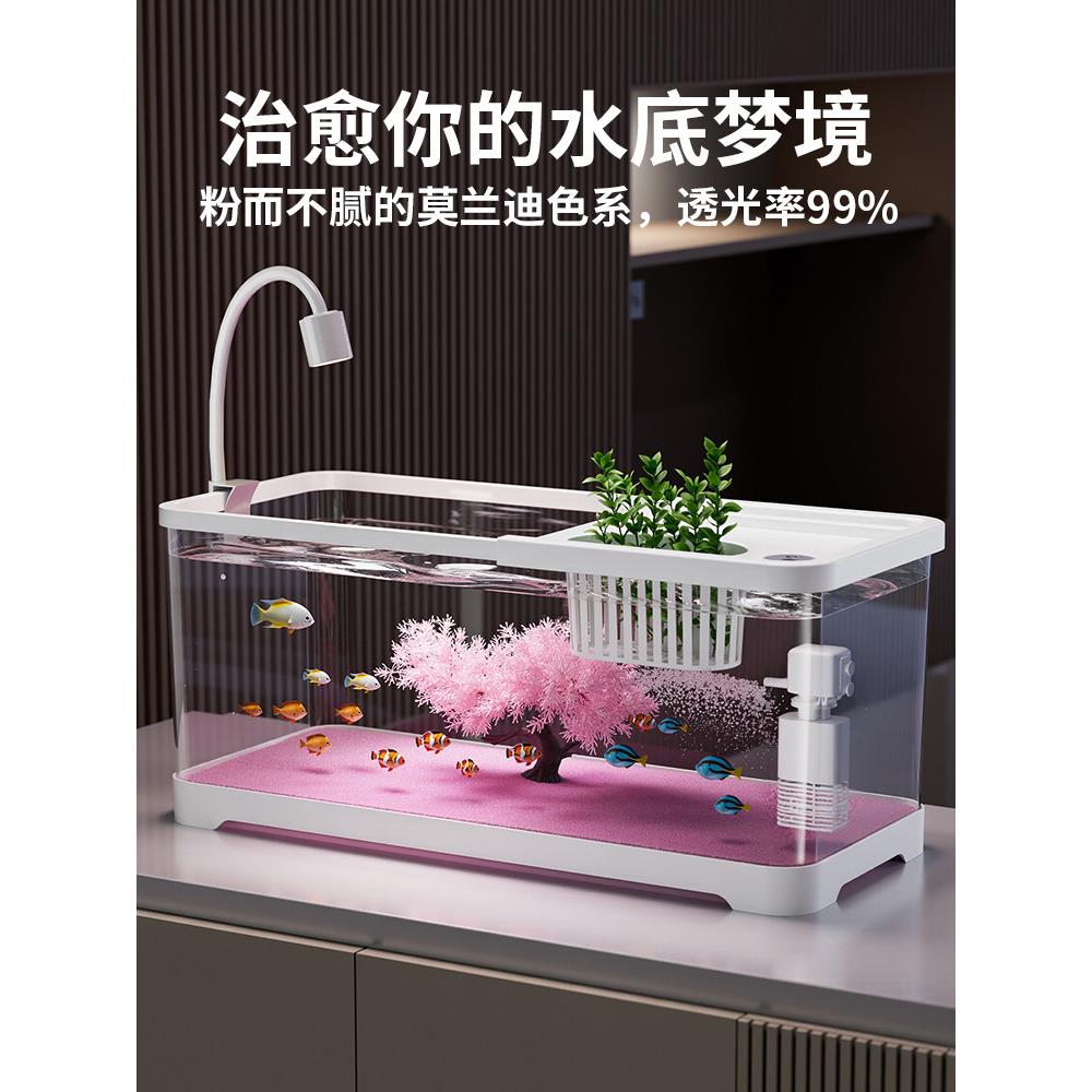 鱼缸桌面生态造景斗鱼金鱼缸过滤制氧一体机家用中小型带灯乌龟缸